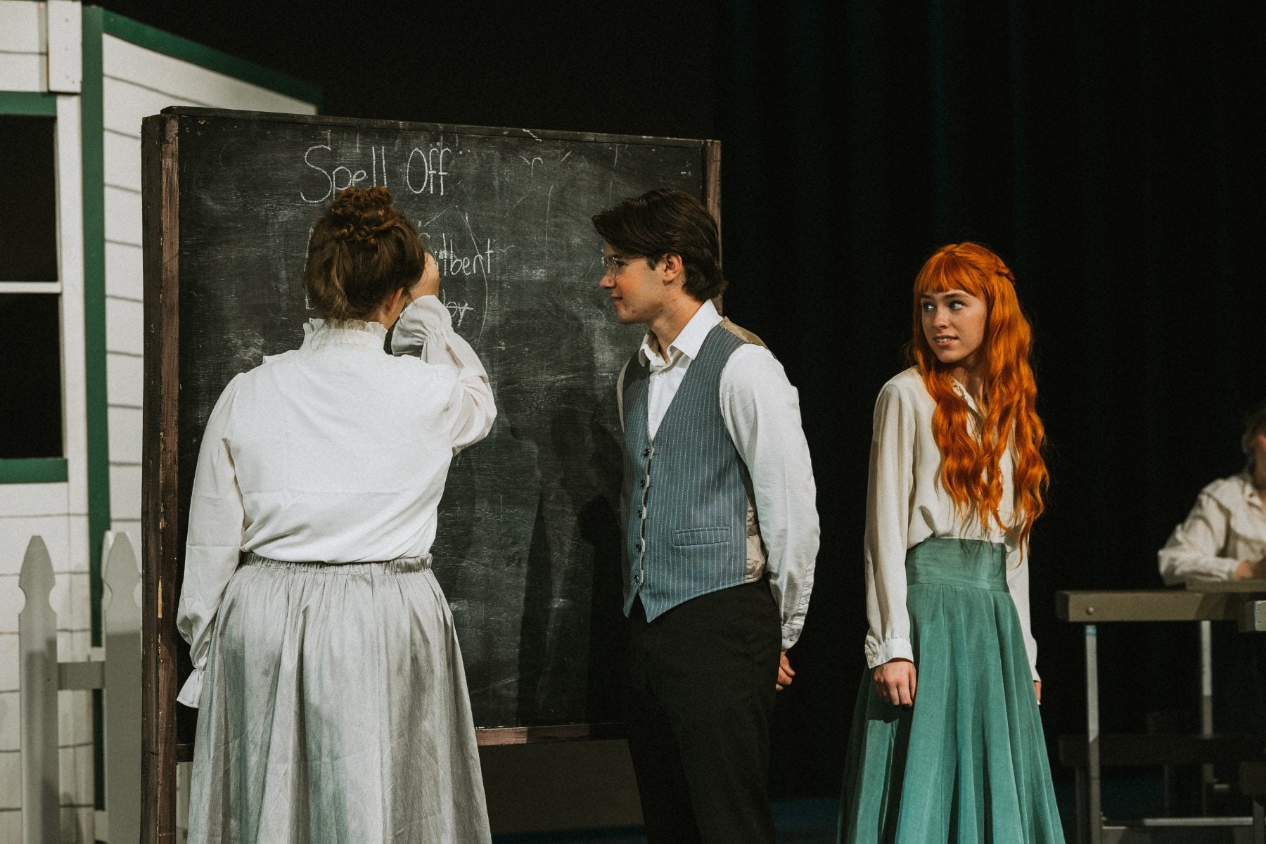 Students perform a chalkboard scene in Anne of Green Gables at Shadow Mountain Event Center