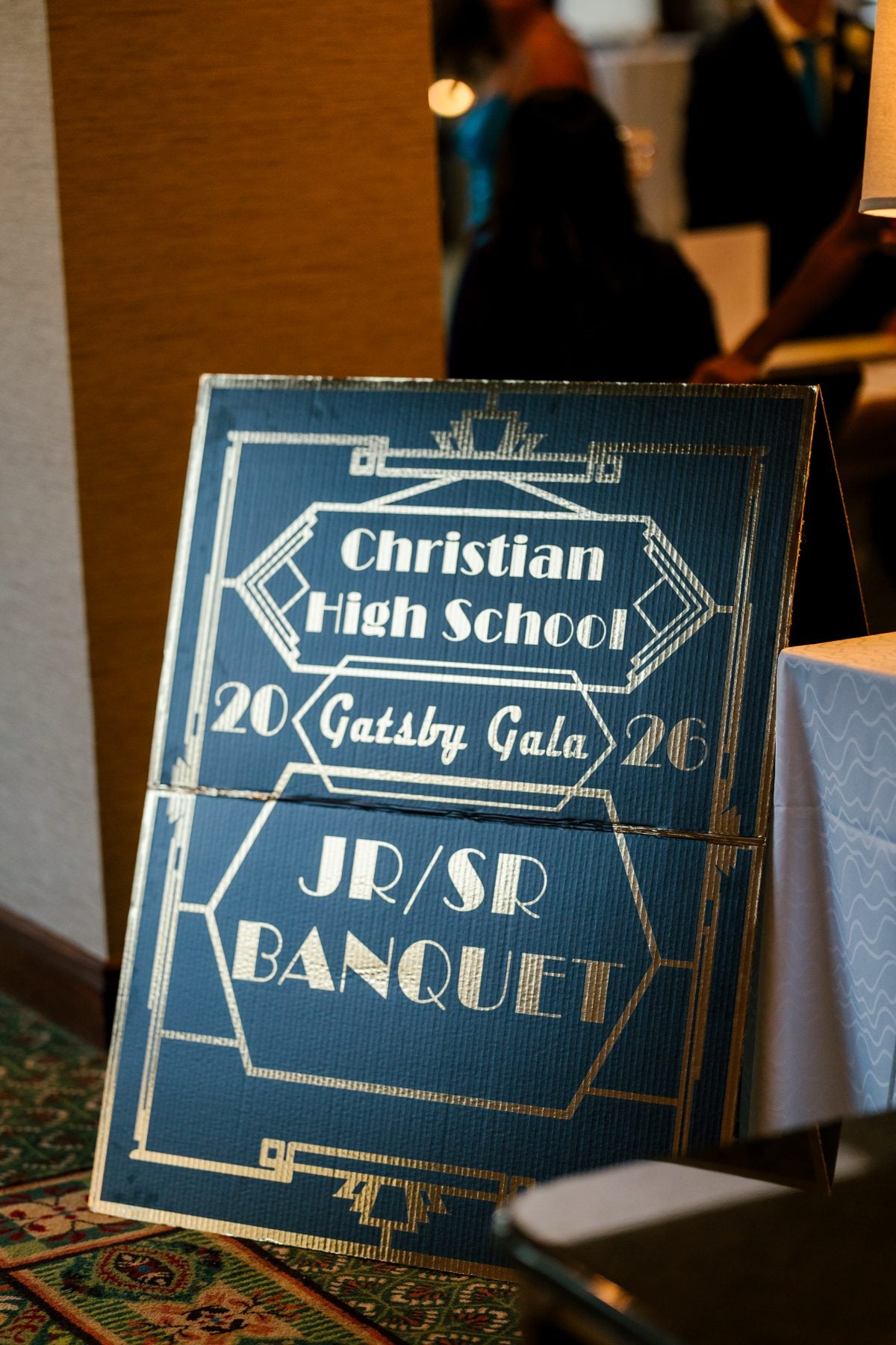 Gatsby Gala Jr/Sr Banquet sign displayed at Christian High School event