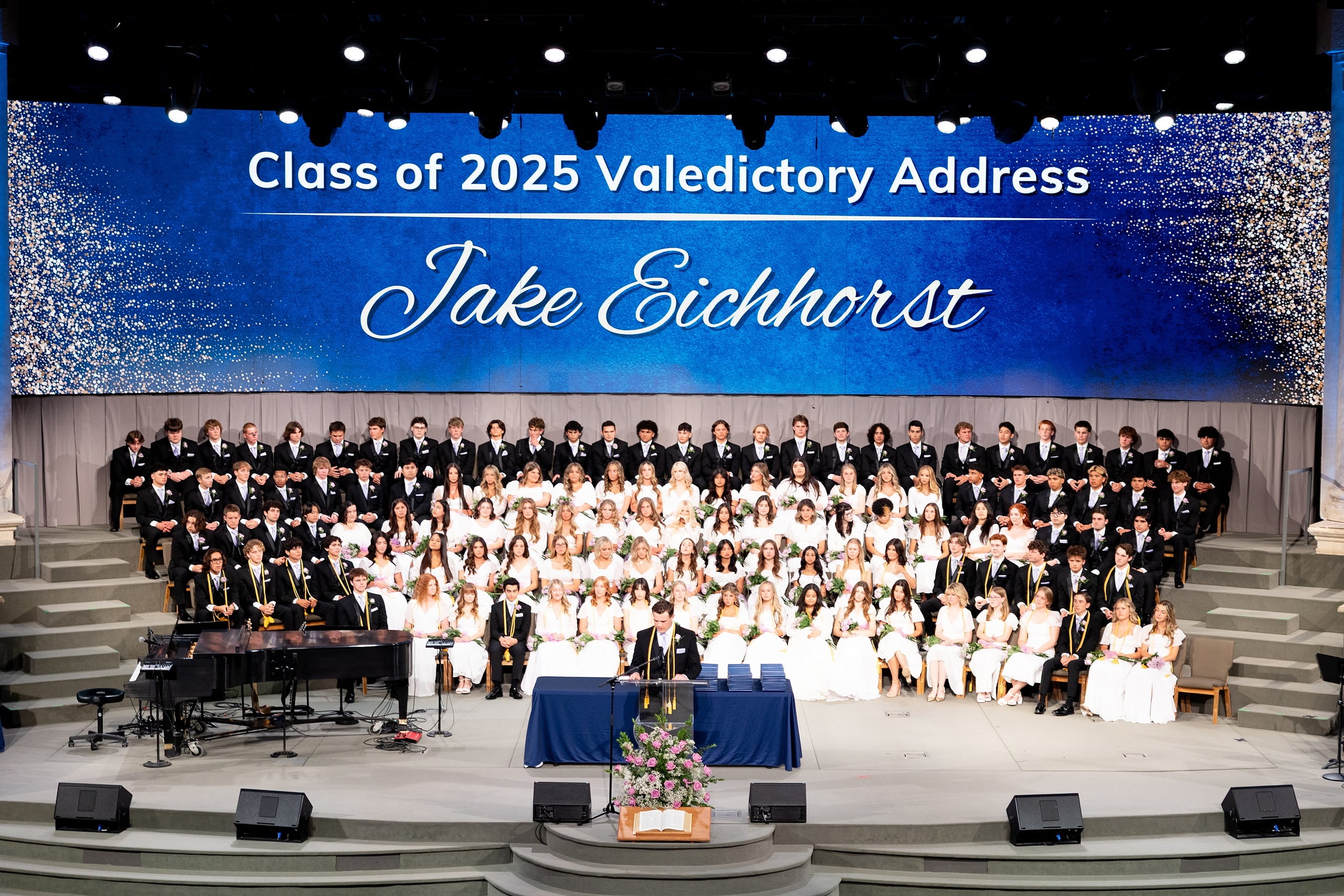 Christian High School Commencement 2025: Rise Up — 24 Class of 2025 salutatorian or valedictorian addresses fellow graduates on stage