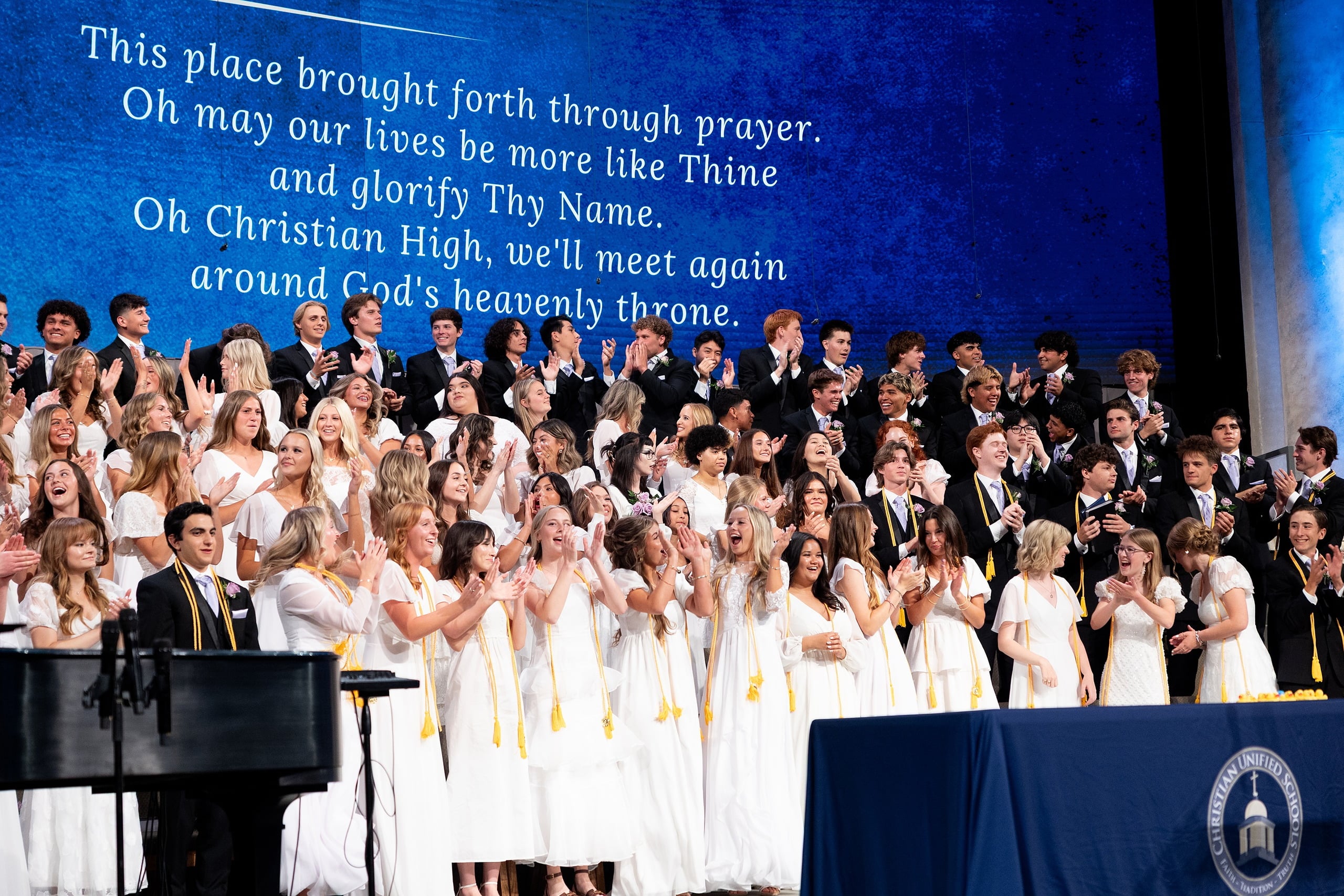 Christian High School Commencement 2025: Rise Up — 38 Graduates sing in unison during the Alma Mater closing song at ceremony