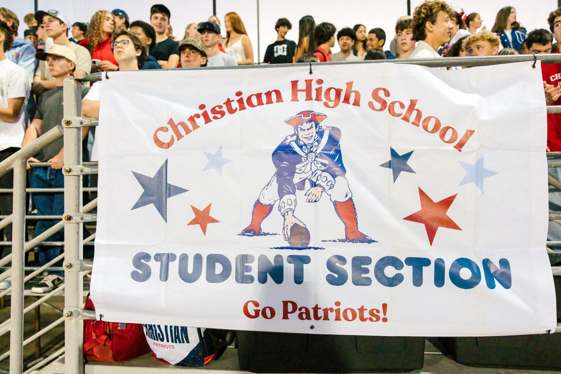 Christian High School Student Section banner featuring the Patriot mascot