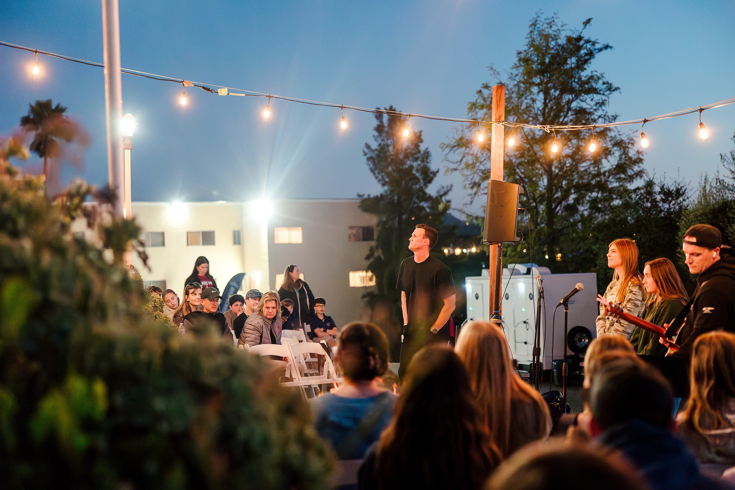 Spiritual Emphasis Week 2025 — 42 Worship team performs for students during evening Seminary outdoor event